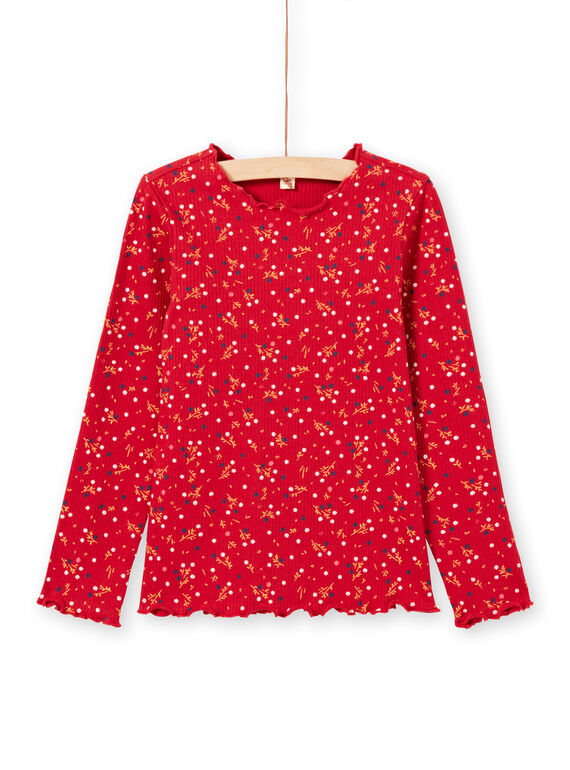 T-shirt canelada de mangas compridas vermelho padrão florido menina MAJOUTEE5 / 21W90126TML511
