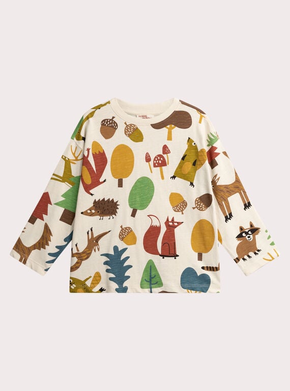 T-shirt ecru com estampa de animais da floresta para menino  VOBATEE2 / 24W902Q1TMLA016