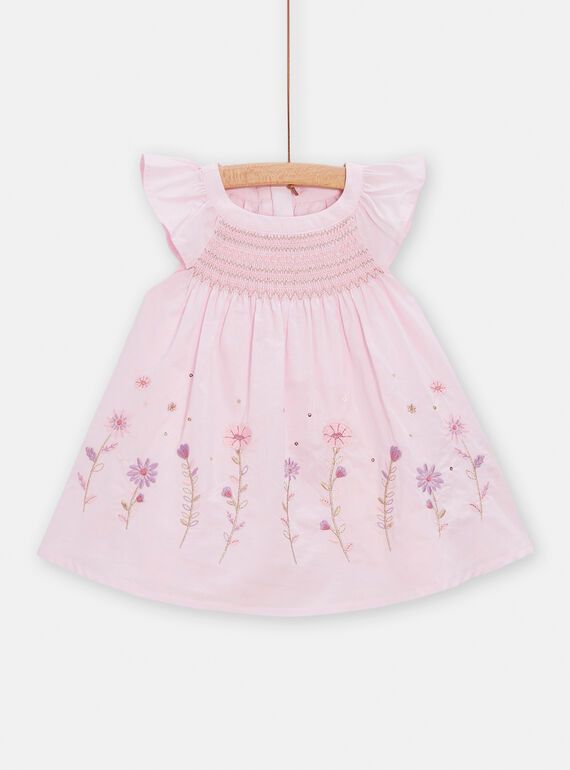 Vestido de cerimónia com smocks rosa bebé menina TIPOROB3 / 24SG09M1ROBD326