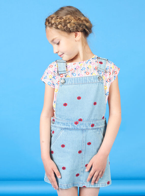 Vestido jardineiras de ganga bordada menina LAHAROB1 / 21S901X2ROBP272
