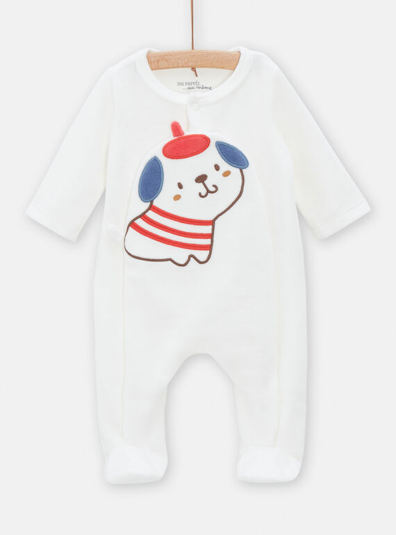 Babygro esbranquiçado com padrão de cão com boina para bebé TOU1GRE2 / 24SF05H6GREA001