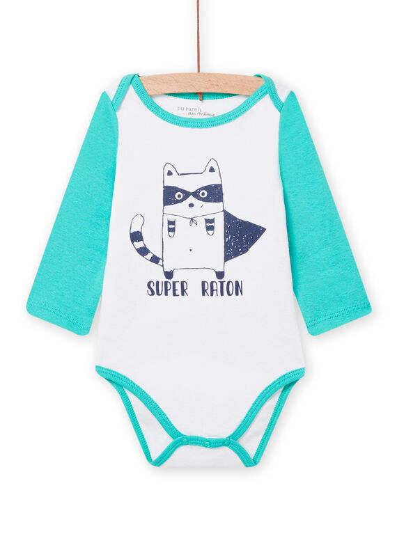 Body branco e turquesa com padrão guaxinim bebé menino NEGABODRAT / 22SH14I4BDL000