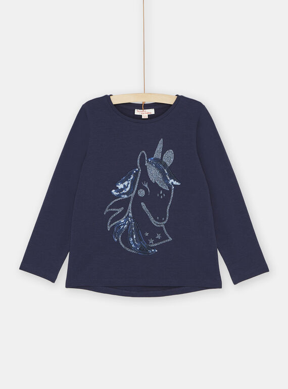 T-shirt azul-marinho com padrão de unicórnio menina SAJOYTEE1 / 23W901B5TML070