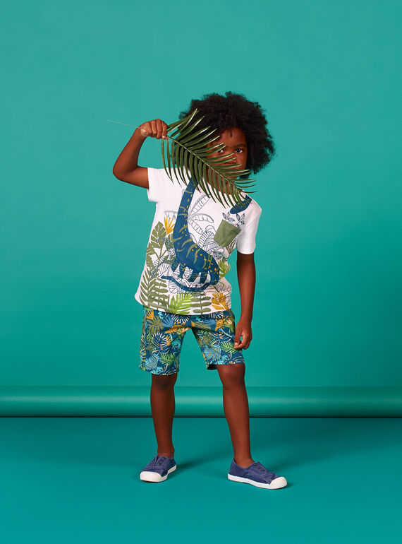 T-shirt branca e azul estampado folhagem criança menino LOVERTI3 / 21S902Q4TMC000