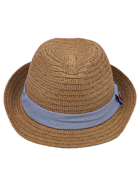 Chapéu criança menino em palha com fita às riscas azul e branco + bordado na fita JYOWECHAP1 / 20SI0292CHA009