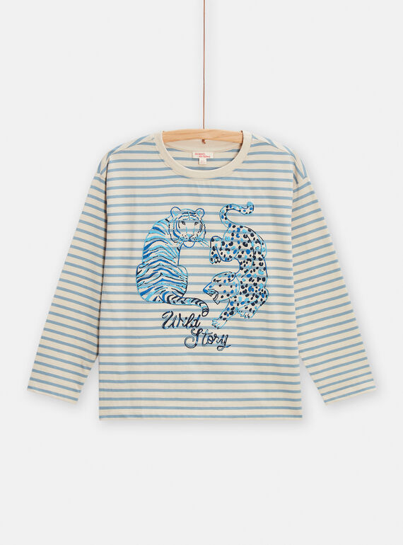 T-shirt azul com estampado às riscas menino TODETEE1 / 24S902J1TMLC206