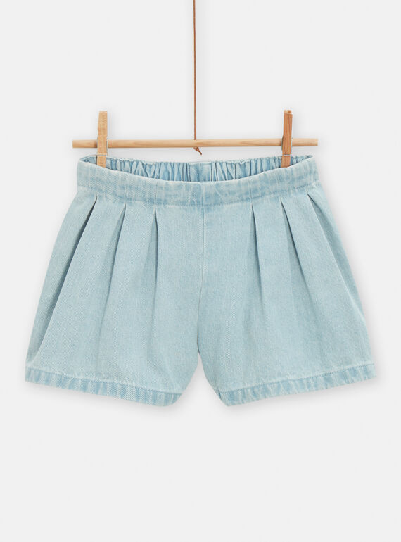 Calções plissados azul-claro em ganga menina TACLUSHORT1 / 24S901O2SHOP272