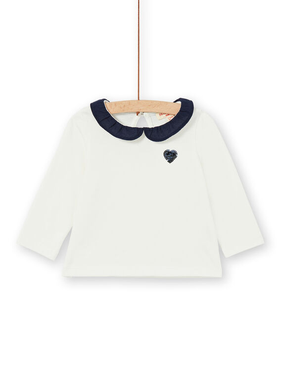 T-shirt cru e azul-escuro em algodão bebé menina LIJOBRA4 / 21SG0934BRA001
