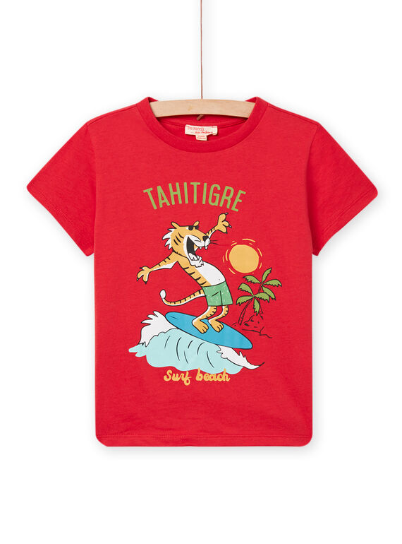 T-shirt vermelha com padrão tigre surfista menino NOJOTI6 / 22S902C2TMCF524