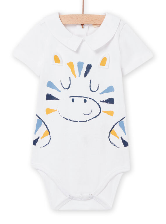 Body branco com gola com estampado zebra bebé menino NUSOBOD / 22SG10Q1BOD000