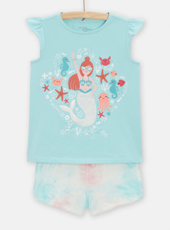 Pijama azul e rosa com estampado sereia e animais marinhos menina TEFAPYJDYE / 24SH1153PYJ210