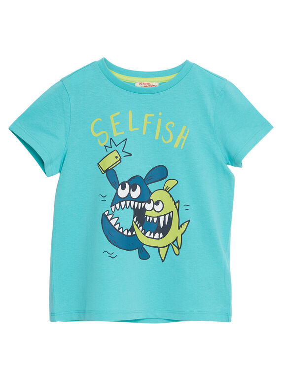 T-shirt menino mangas curtas turquesa selfie peixes JOJOTI7 / 20S902T2D31204