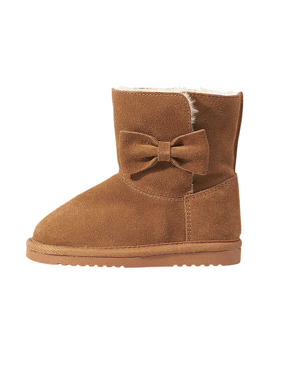 Botas quentes crosta de couro camel criança menina GFBOTTEPAU / 19WK35Y4D10804