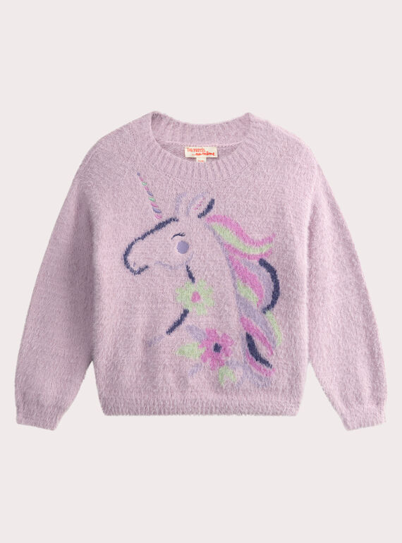 Camisola de malha plume com unicórnio para menina 