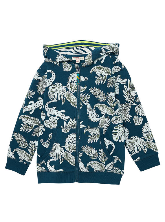 Casaco menino em moletão estampado selva e crocodilos azul petróleo  JOCLOGIL / 20S90211GIL715