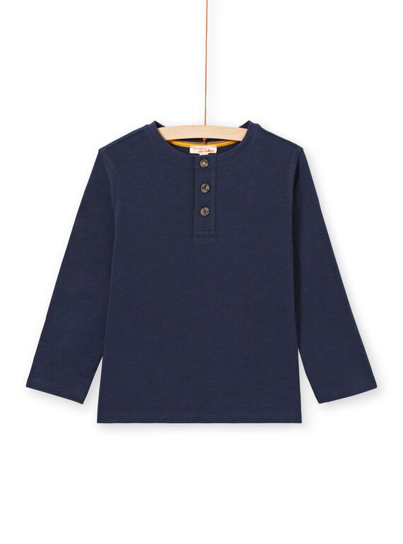 T-shirt de mangas compridas azul-noite gola tunisina menino MOJOTUN1 / 21W90212TML705