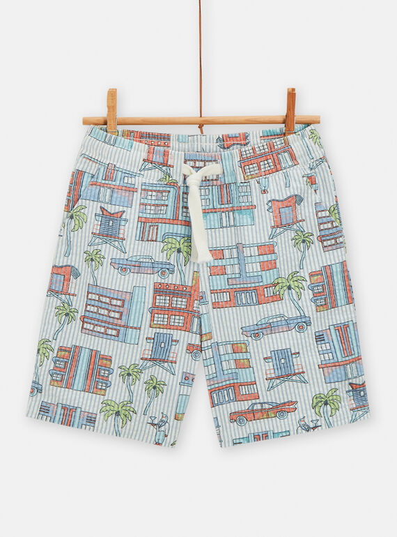 Bermudas azul e branco com estampado de cidade e às riscas para menino TORYBER1 / 24S902U1BER000