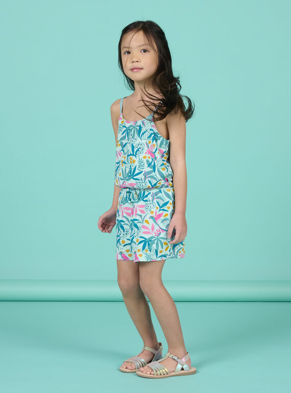 Macacão curto com estampado tropical azul menina NAPLACOMB2 / 22S901K2CBL219
