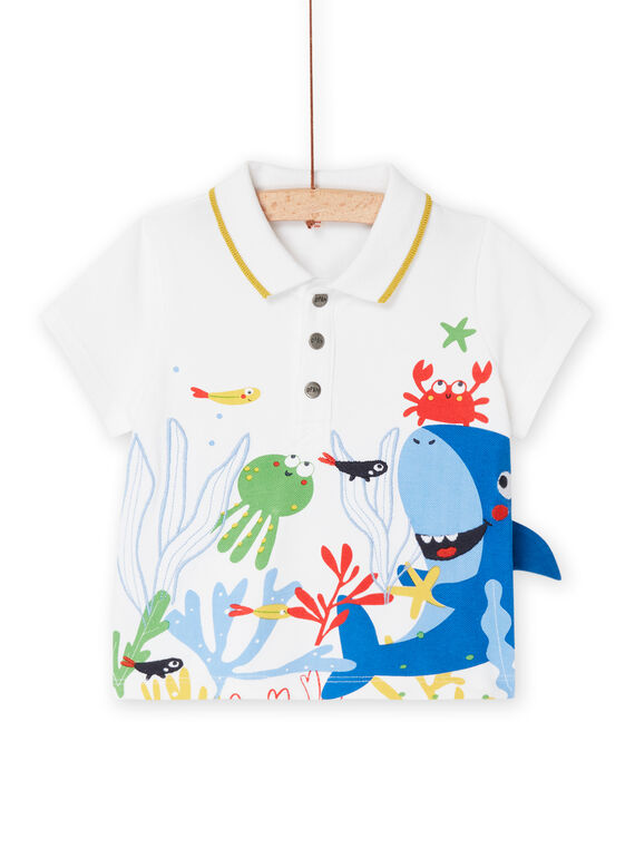 Polo branco com padrão de animais marinhos bordados RUPOPPOL / 23SG10X1POL000