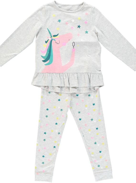 Pijama cinzento mesclado unicórnio criança menina JEFAPYJLIC / 20SH11C2PYJ943