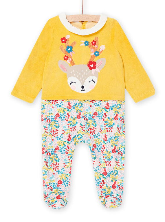 Babygro em veludo mostarda com estampado florido bebé menina MEFIGRECER / 21WH1391GRE010