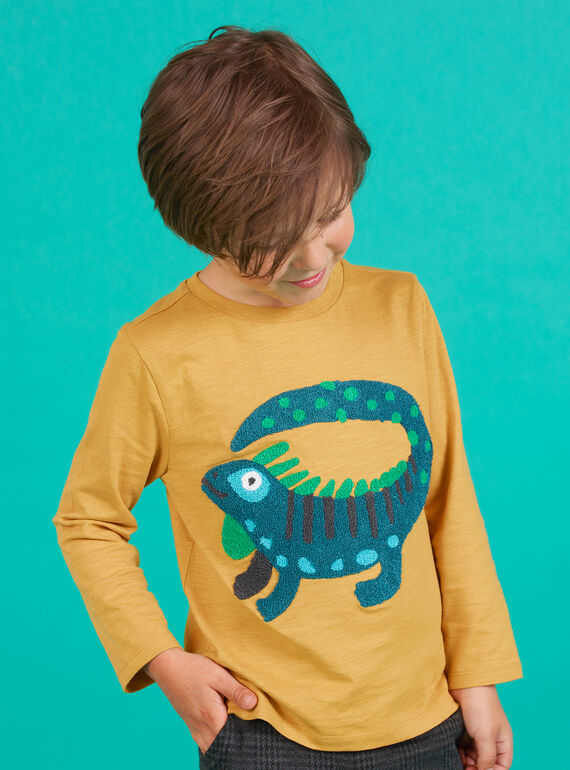 T-shirt de mangas compridas amarelo com padrão de iguana menino MOTUTEE2 / 21W902K3TMLB101