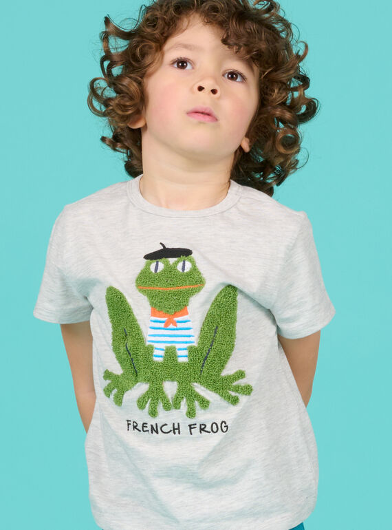 T-shirt cinzento mesclado com estampado rã menino NOHOTI3 / 22S902T6TMCJ920