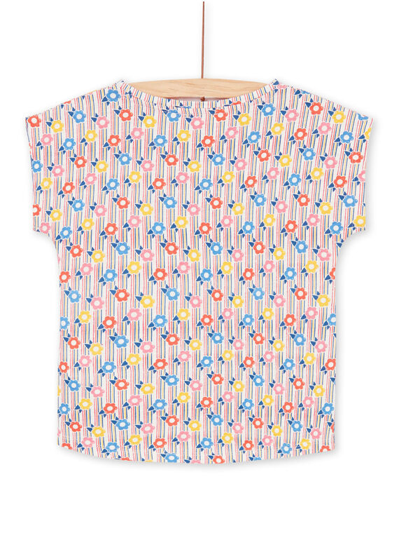 T-shirt rosa e azul às riscas e estampado florido criança menina LAHATI2 / 21S901X2TMC001