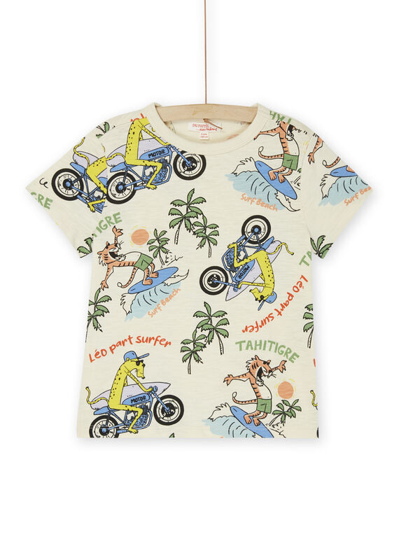 T-shirt branco-creme com estampado felinos surfistas ROEXOTI3 / 23S902V1TMCA002