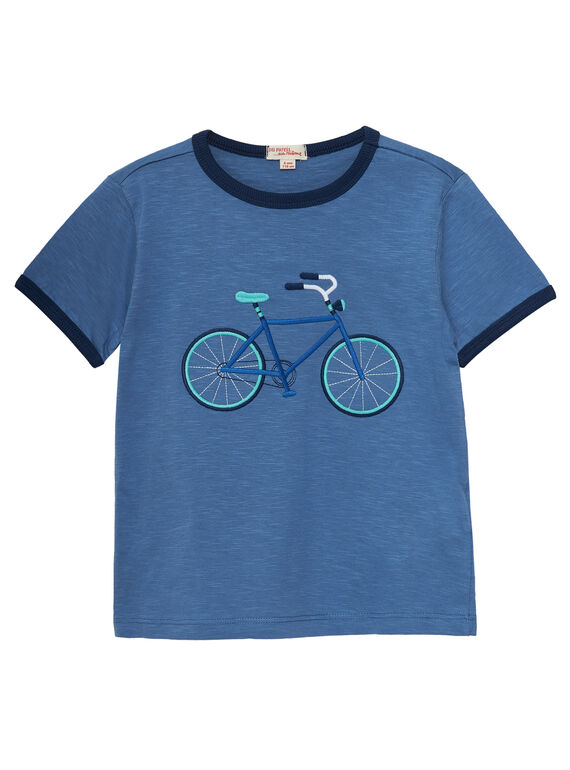 T-shirt azul menino bordado bicicleta JOPOETI / 20S902G1TMCC237