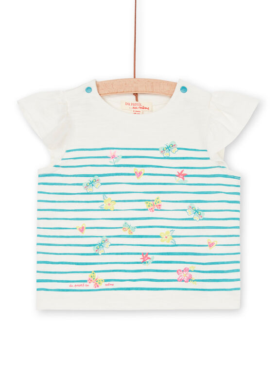 T-shirt branca e azul às riscas bebé menina LIVERTI2 / 21SG09Q1TMC001