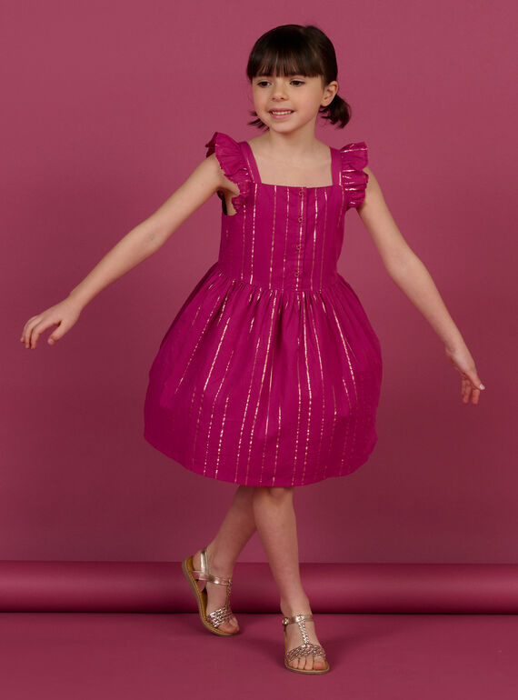 Vestido cássis às riscas iridescentes menina NAFLAROB3 / 22S901R4ROBD302