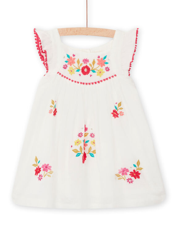 Vestido cru com bordados floridos bebé menina NIFLAROB3 / 22SG09R2ROB001