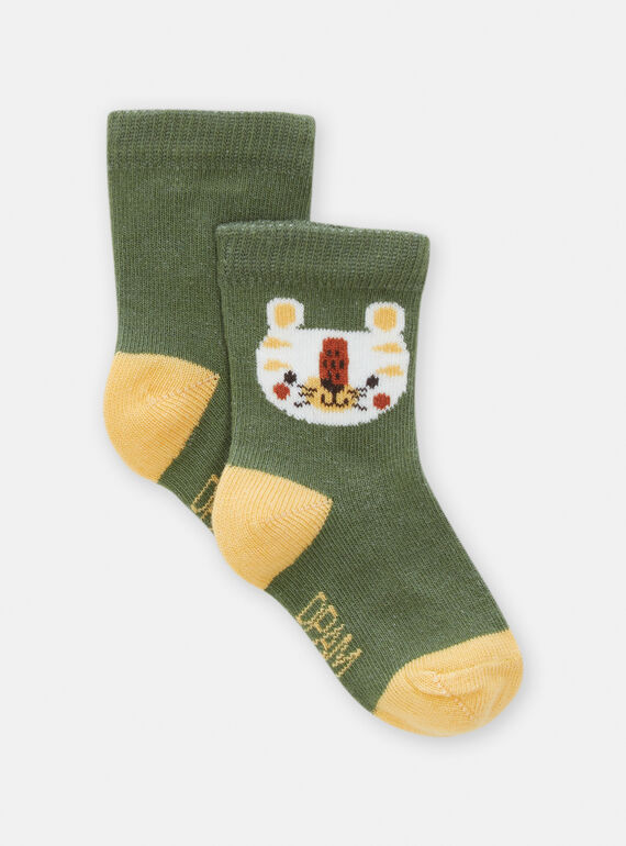 Meias caqui com padrão cabeça de tigre para bebé menino TYUJOCHO2 / 24SI1086SOQ604