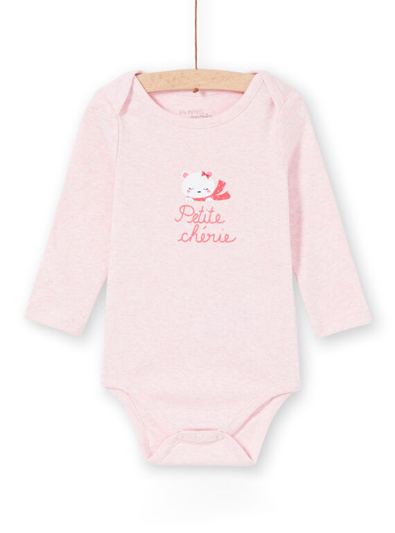 Body recém-nascido menina de mangas compridas rosa mesclado padrão ursinho LEFIBODCOU / 21SH132ABDLD314