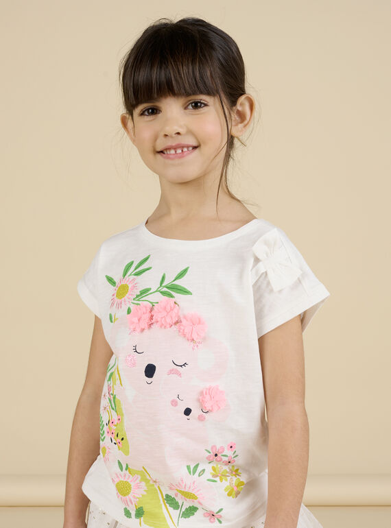 T-shirt branca com padrões de coalas e flores menina NASOTI4 / 22S901Q1TMC001