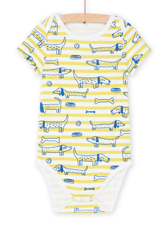 Body branco e amarelo em algodão biológico às riscas e cães REGABODCHI / 23SH141ABDL000