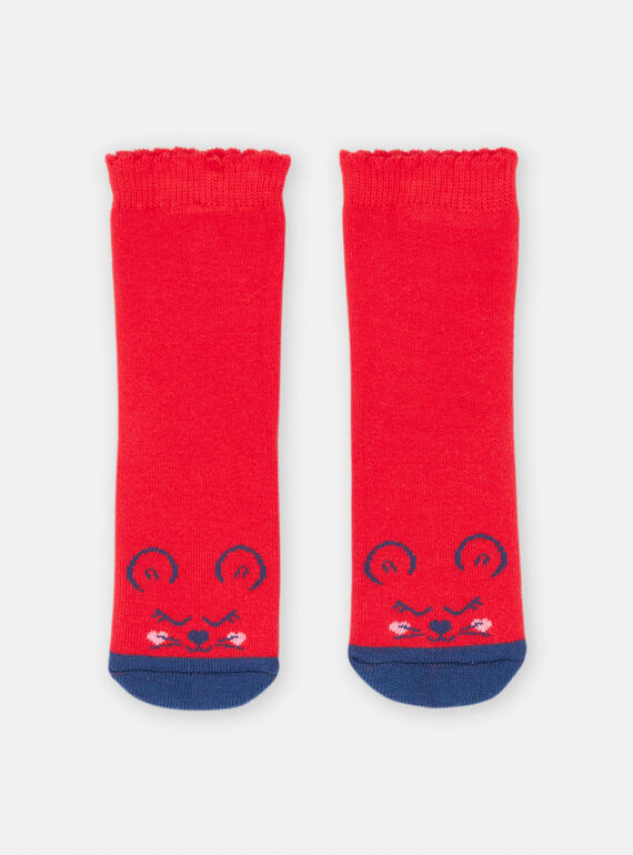 Meias vermelho com estampado de rato para bebé menina SYIJOSOQB3 / 23WI09N6SOQ050