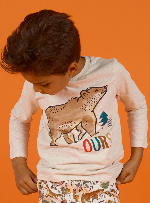 T-shirt bege mesclado padrão urso menino MOSAUTEE5 / 21W902P5TMLA013