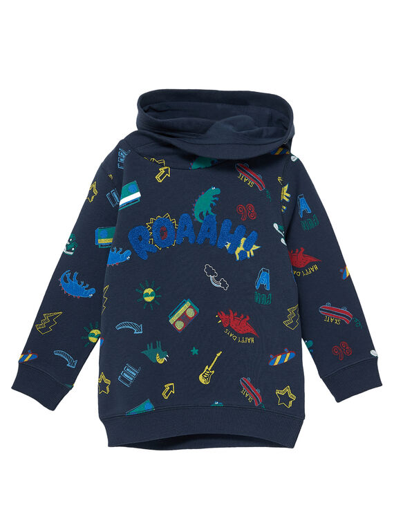Sweat menino com capuz azul-marinho estampado JOGRASWE / 20S902E1SWE705