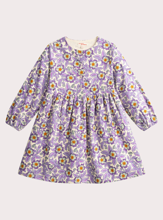 Vestido de bombazina com estampado floral violeta para menina VAPEROB1 / 24W901R2ROB005