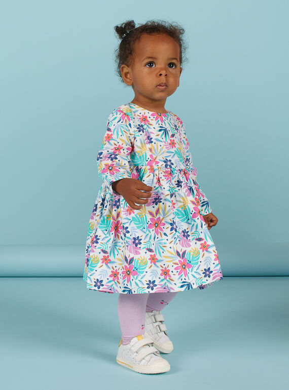 Vestido em veludo canelado multicor com estampado florido bebé menina MIPLAROB4 / 21WG09O4ROB001