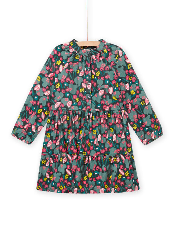 Vestido twill verde-caqui com estampado florido menina MAKAROB1 / 21W901I3ROBG604