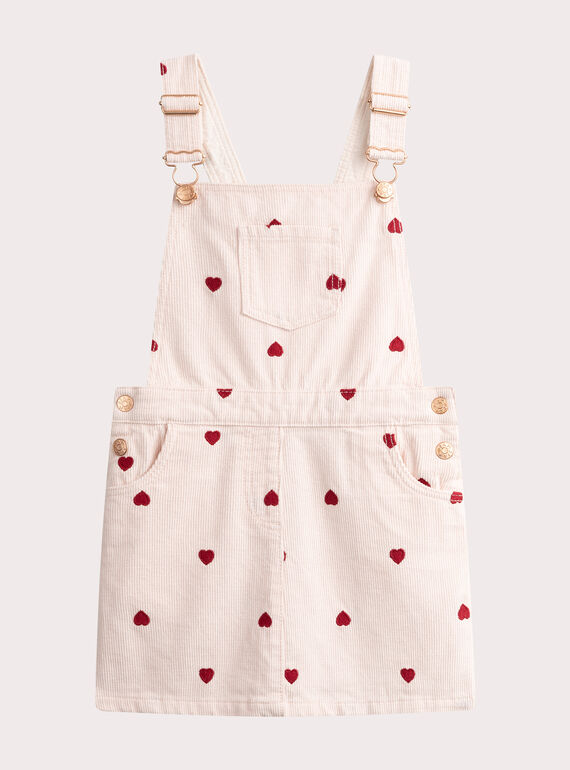 Vestido cru de bombazina com corações bordados para menina VAKOROB2 / 24W90132ROB114