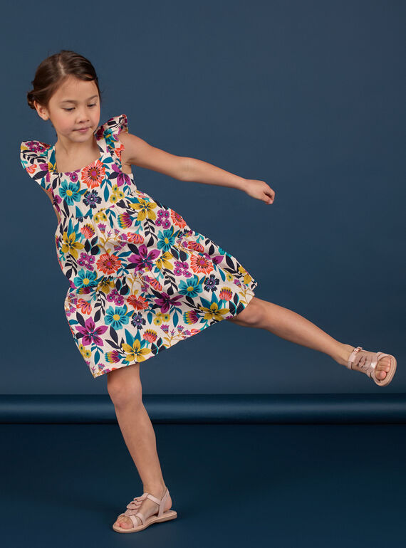Vestido estampados flores coloridas criança menina LAMUMROB3 / 21S901Z1ROB009