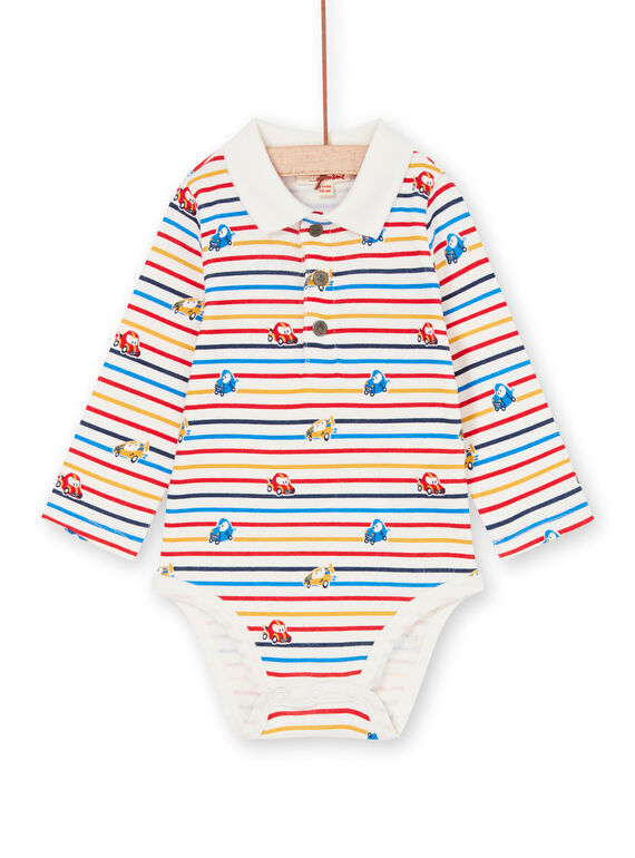 Body cru e amarelo às riscas e estampado carro bebé menino LUHABOD2 / 21SG10X1BOD001