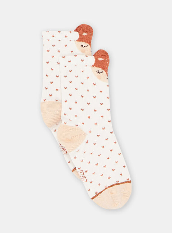 Meias cru com estampado às bolas e padrão de raposas bebé menina SYICOUSOQ / 23WI09B4SOQ001