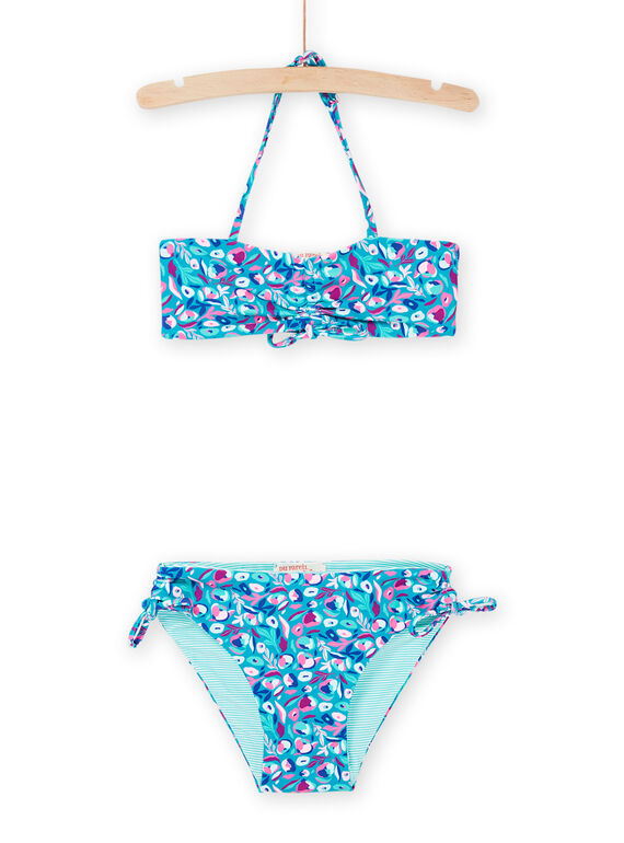 Parte de cima de biquíni e cueca turquesa com estampado florido RYABIK3 / 23SI01R4MAIC217