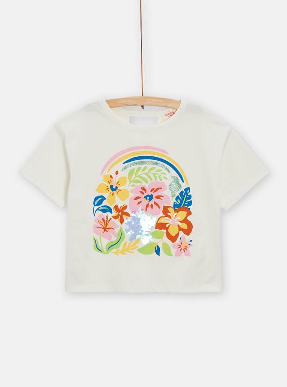 T-shirt cru com animação de flor com lantejoulas mágicas para menina TARYTI1 / 24S901U2TMC001