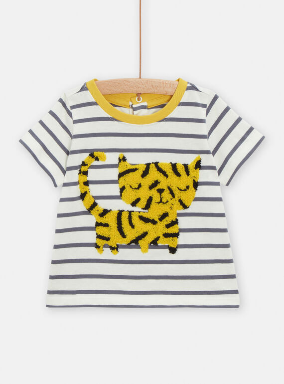 T-shirt cru com estampado às riscas e padrão tigre bebé menino TULITI2 / 24SG10T2TMC001